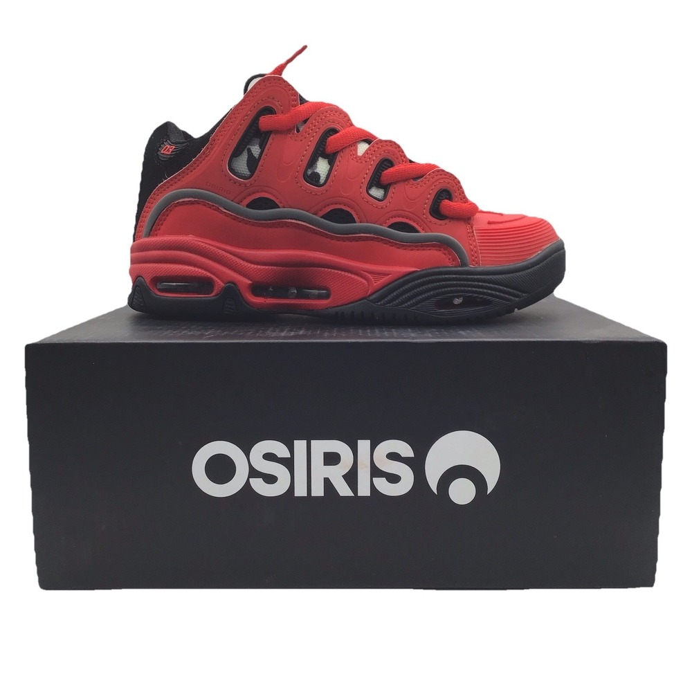 Osiris D3 2001 Red Black Grey Camo Skate Shoes Mens Size 6.5 Y2K Sneakers